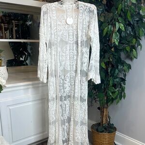🆕NWT En Crème White Lace Open Kimono, M/L